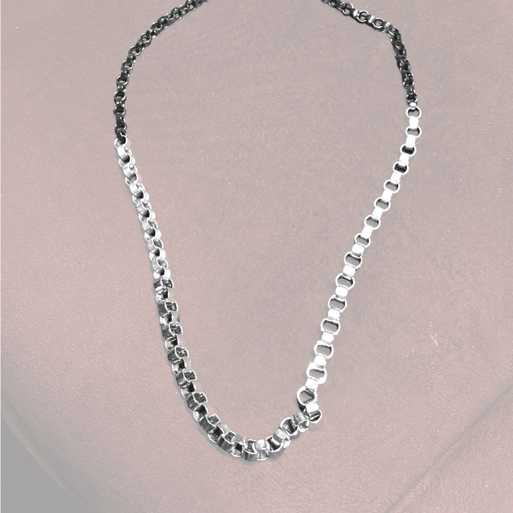 Ann Taylor Loft Stainless Steel 38.5" Circle Link Necklace Women's Black/Silver - Picture 10 of 11